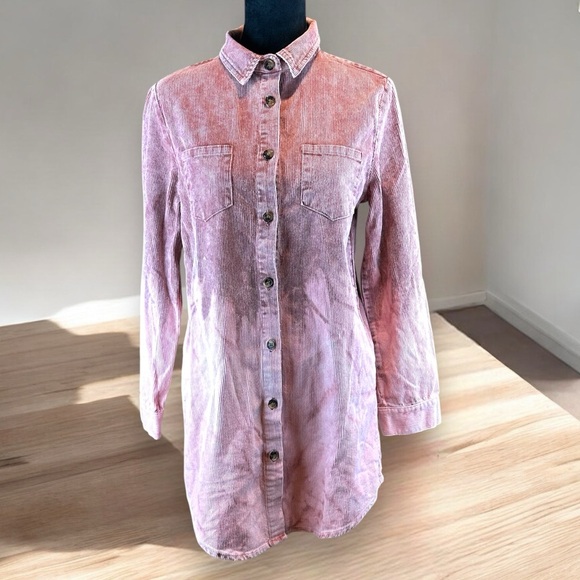 Peach Love California Womens Mauve Cord Shacket Size S Small Sm Tie Dye Corduroy - Picture 1 of 7